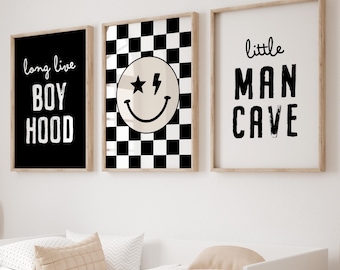 Modern Boyhood Wall Art Set – Black & White Prints for Boys’ Room