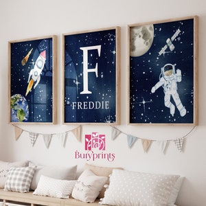 Personalised Space Set of 3 Wall Art Prints, Nursery Decor, Boys Bedroom Decor, Space Decor, Solar System Prints, Boys Bedroom Prints