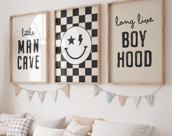 Kunstafdrukken kinderkamer, Little Man Cave, smiley, neutraal beige (digitale download)