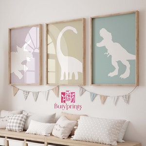 Conjunto de impresiones de dinosaurios pastel: Arte de pared para habitación de niñas