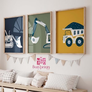Construction Truck Prints: Boy Room Decor, Set of 3 Unframed
