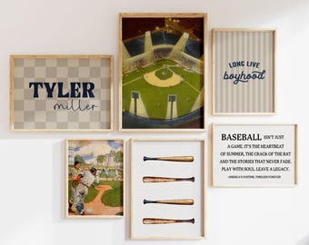 Personalized Baseball Nursery Art: Vintage Sports Prints Set (Digital Download