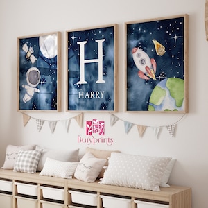 Personalised Space Set of 3 Wall Art Prints, Nursery Decor, Boys Bedroom Decor, Space Decor, Solar System Prints, Boys Bedroom Prints