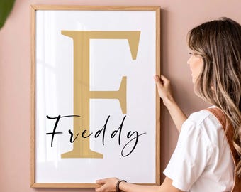 Impresión personalizada con nombre inicial: Arte de pared para decoración infantil personalizada