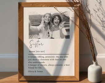 Stampa fotografica personalizzata con la definizione di sorella: regalo personalizzato per sorelle