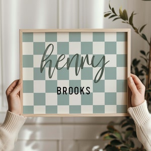 Personalized Green Checkered Name Print: Boy Nursery Decor