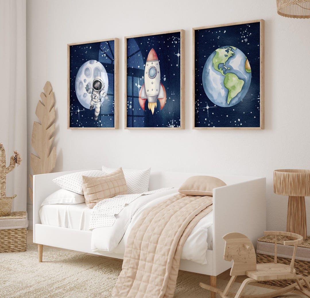 Space Wall Art Set, Rocket Earth Astronaut Prints, Kids Room Decor - Etsy