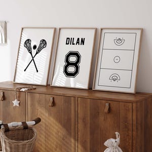 Personalized Lacrosse Prints: Name & Number, Set of 3 (Digital Download)