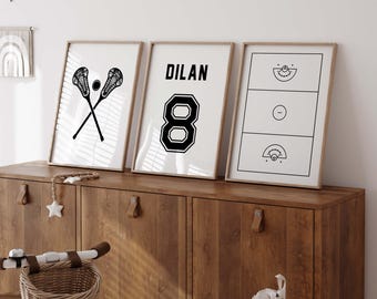 Personalized Lacrosse Prints: Name & Number, Set of 3 (Digital Download)
