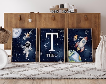 Set di stampe spaziali personalizzate, nome dell'astronauta per bambini