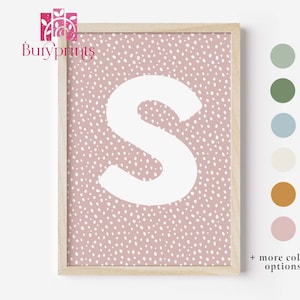 Impresión inicial personalizada, impresión de nombre inicial, arte de pared con impresión de letras, decoración de guardería de dormitorio para niños y niñas, impresión de arte de pared de guardería sin marco
