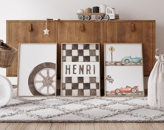 Personalized Racing Car Nursery Prints, Boys Room Decor (Digital Download)