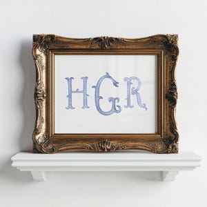 Blue Monogram Nursery Print – Personalized Boy Initial Wall Art, Custom Name Letters, Baby Shower Gift, Unframed Boys Room Decor