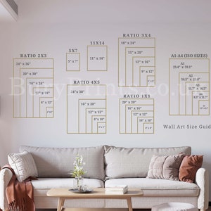 Puede incluir: Una gu&iacute;a de tama&ntilde;os de arte de pared con diferentes proporciones y tama&ntilde;os para impresiones. La gu&iacute;a incluye tama&ntilde;os est&aacute;ndar como 5x7, 11x14 y 24x30 pulgadas, as&iacute; como tama&ntilde;os ISO como A1, A2, A3 y A4.