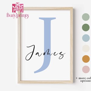Impresión inicial personalizada, impresión de nombre inicial, arte de pared con impresión de letras, impresión de decoración de guardería, impresión de arte de pared de guardería sin marco