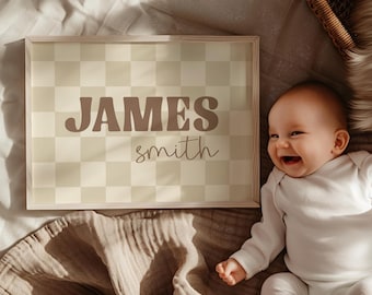 Impresión personalizada con nombre de tablero de ajedrez, arte de pared para habitación infantil, descarga digital