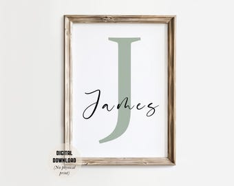 Impresión digital con inicial personalizada, arte de pared con nombre personalizado para habitación de bebé