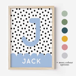 Impresión personalizada de lunares, inicial festoneada, arte mural con letras, decoración para dormitorio infantil, sala de juegos, impresión sin marco