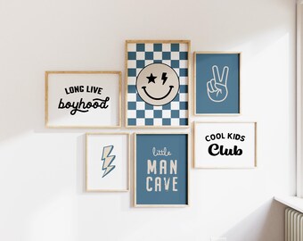 Boyhood Gallery Wall Set of 6 – Blue Boys Room Digital Prints