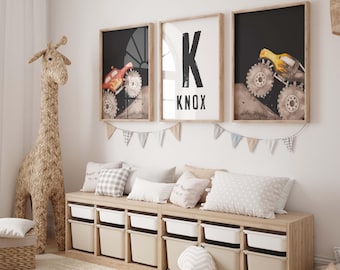 Personalized Monster Truck Prints Set: Watercolor Boys Room Decor (Digital Download)
