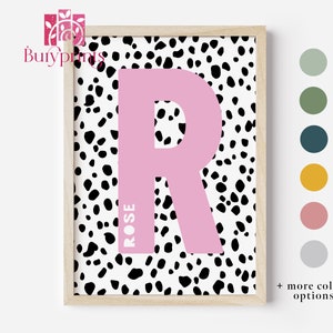 Impresión inicial personalizada, impresión de nombre inicial, arte de pared con impresión de letras, decoración de guardería de dormitorio de niños y niñas, impresión de arte de pared de guardería sin marco