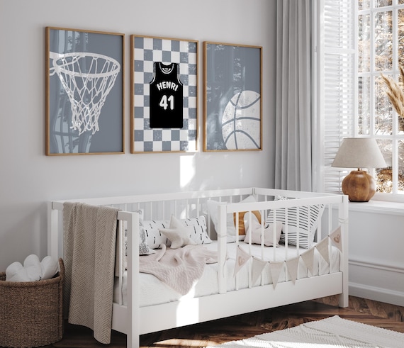 Personalized Basketball Nursery Art Set, Modern Sports Prints (Digital Download)