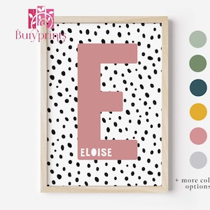 Impressão inicial personalizada, impressão de nome inicial, arte de parede com impressão de letras, decoração de berçário para quarto de meninos e meninas, impressão de arte de parede sem moldura para berçário