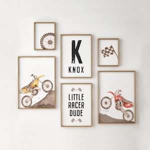 Juego de 6 impresiones de motos personalizadas para pared, impresiones de carreras para dormitorio infantil