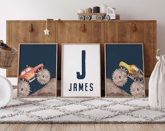 Personalized Monster Truck Prints Set: Boys Room Watercolor Art (Digital Download)