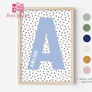 Impresión inicial personalizada, impresión de nombre inicial, arte de pared con impresión de letras, decoración de guardería de dormitorio para niños y niñas, impresión de arte de pared de guardería sin marco
