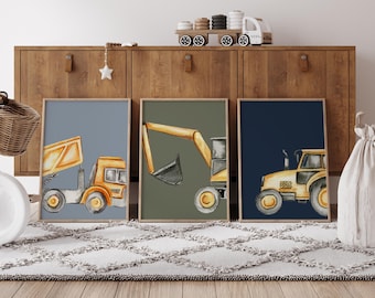 Construction Truck Prints, Boys Room Decor, Vehicle Artwork (Digital Download)