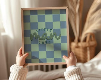Little Man Cave-print, geruite kinderkamerdecoratie (digitale download)