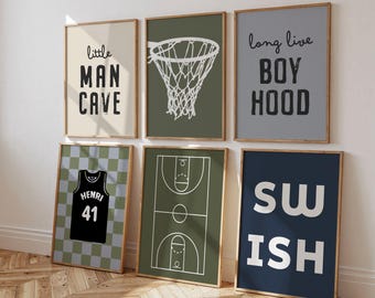 Basketball wall art for boys, little man cave prints, swish poster, modern kids decor