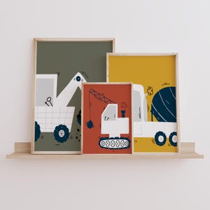Construction Truck Prints - Set of 3 - Boy&#39;s Room Decor