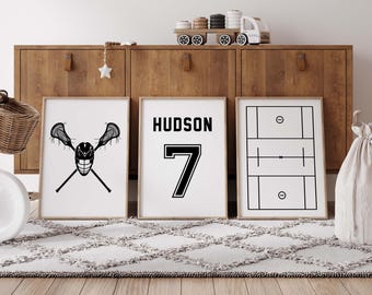 Personalized Lacrosse Prints: Name & Number, Set of 3 (Digital Download)