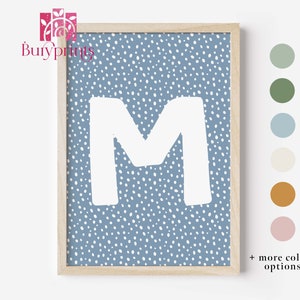 Impresión inicial personalizada, impresión de nombre inicial, arte de pared con impresión de letras, decoración de guardería de dormitorio para niños y niñas, impresión de arte de pared de guardería sin marco