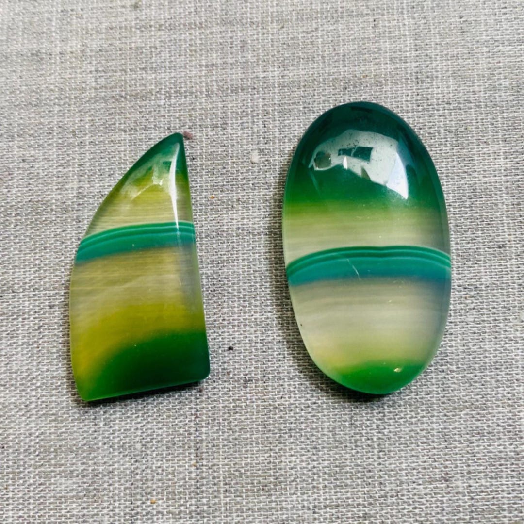 縞瑪瑙 卵石 緑 striped agate 2, Pis. Lot ,AA++ Natural ,green Banded Agate, Gemstone , Cbhochon