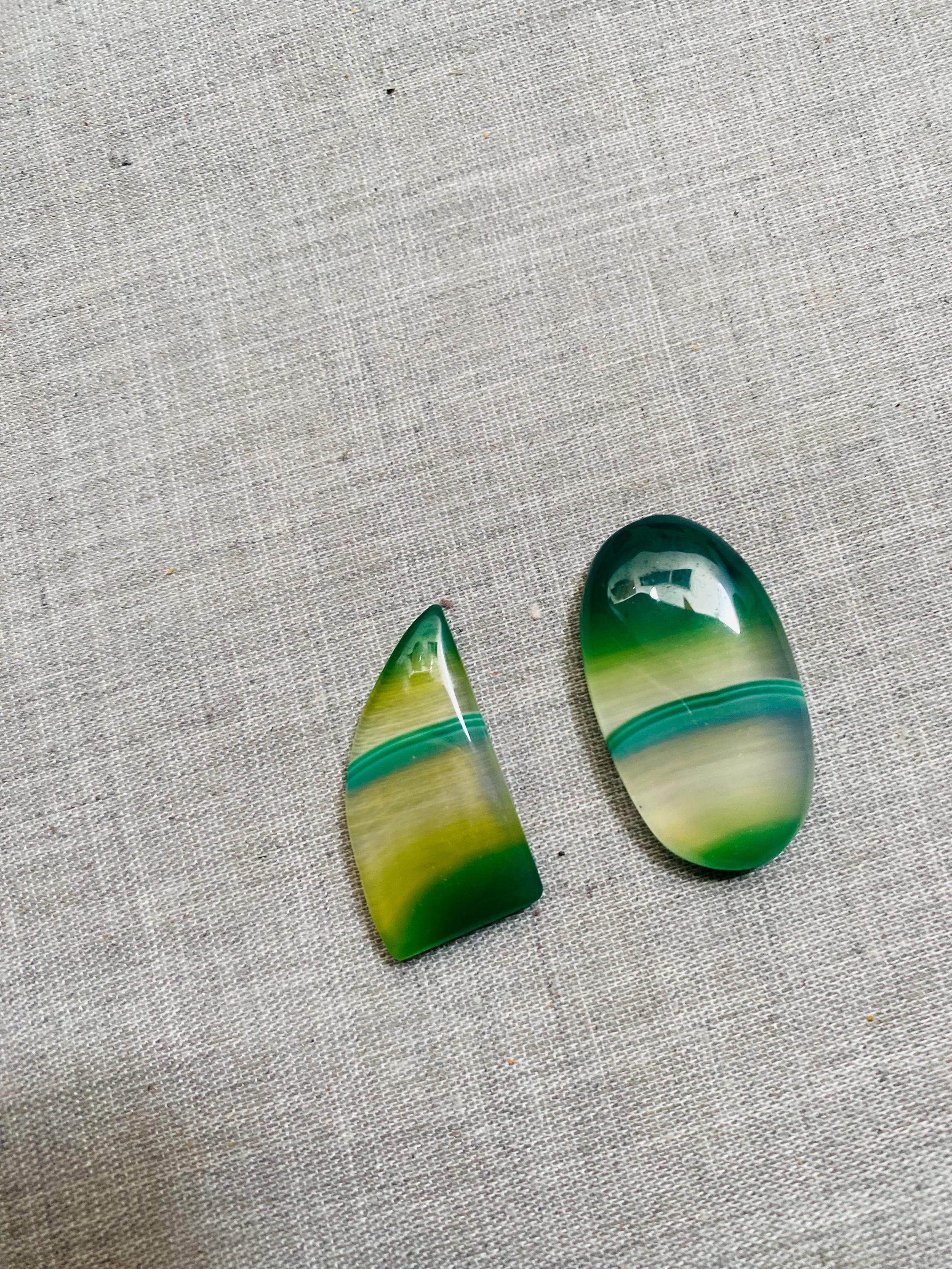2, Pis. Lot ,AA++ Natural ,green Banded Agate, Gemstone , Cbhochon