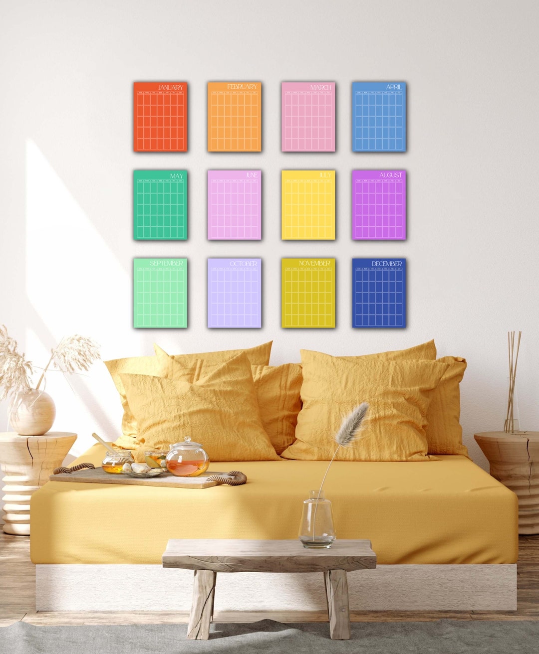 Printable Monthly Wall Planner A4 A3 Bright 12 Individual Pages Undated ...