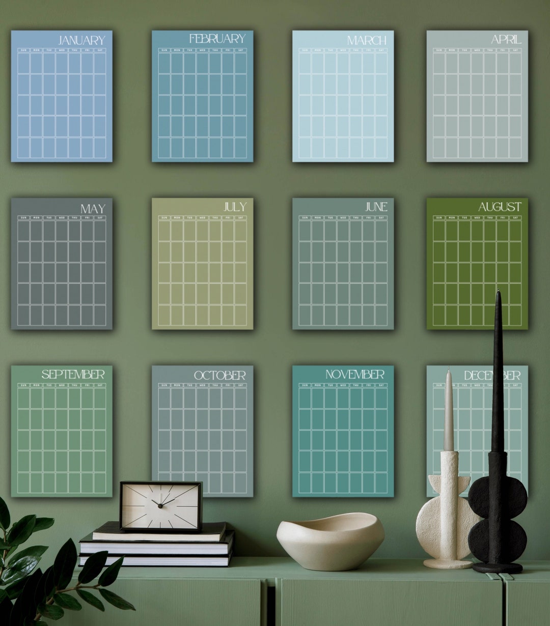 Printable Monthly Wall Planner | A4 A3 Blues | 12 Individual Pages ...