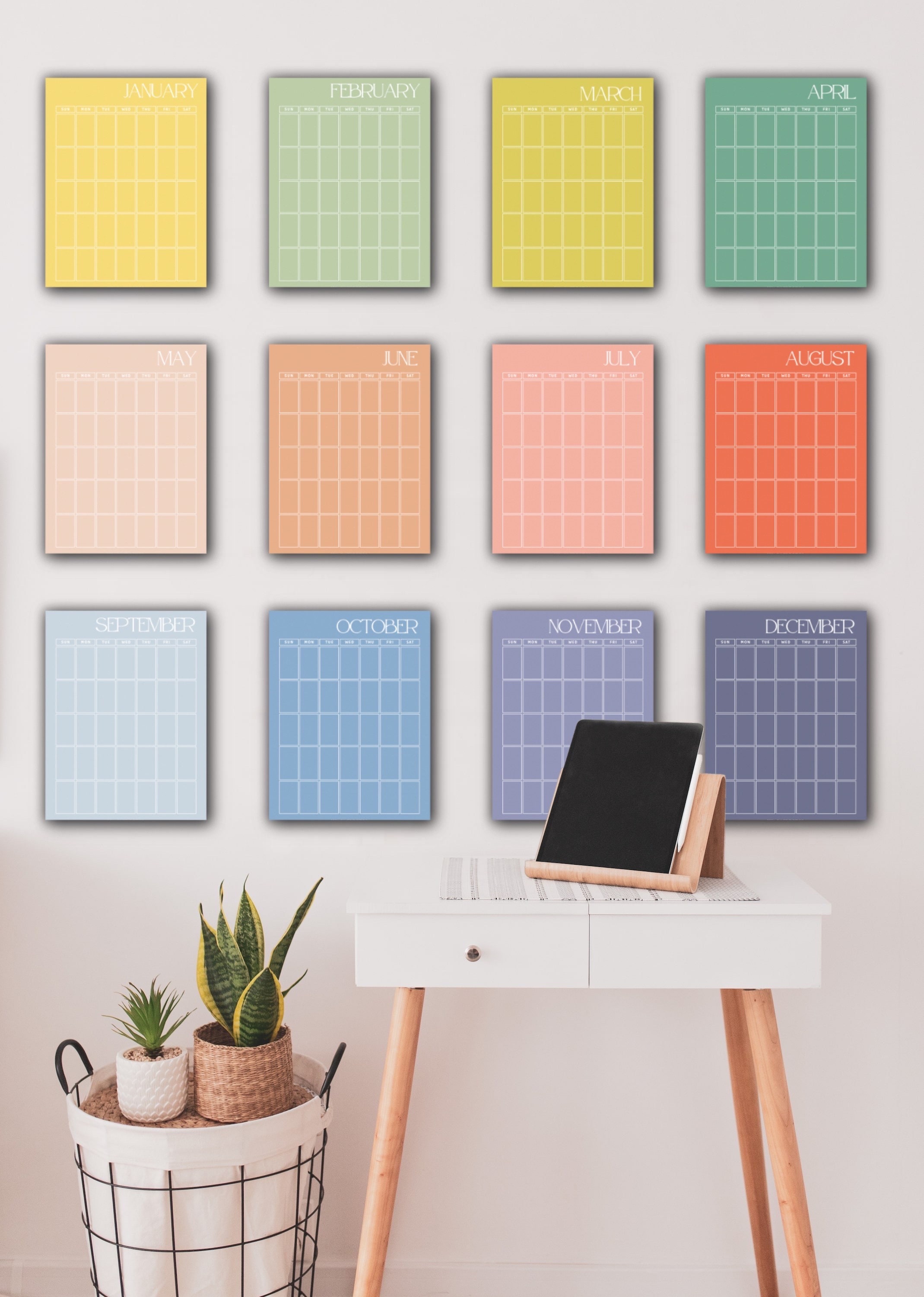 Printable Monthly Wall Planner | A4 A3 Boho Pastels | 12 Individual ...