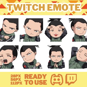 Emotki anime, emotka Shinobi Friend, słodkie emotikony z mangi, emotikony Twitch, anime Cartoon dla Twitch i Discord Streamer
