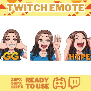 Cartoon emotes, Chibi Cute Girl, Manga Cartoon Cute Emotes, Twitch emotes, Anime Cartoon for Twitch and Discord Streamer