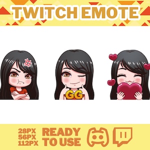 Cartoon emotes, Chibi Girl, Manga Cartoon Cute Emotes, Twitch emotes, Anime Cartoon for Twitch and Discord Streamer