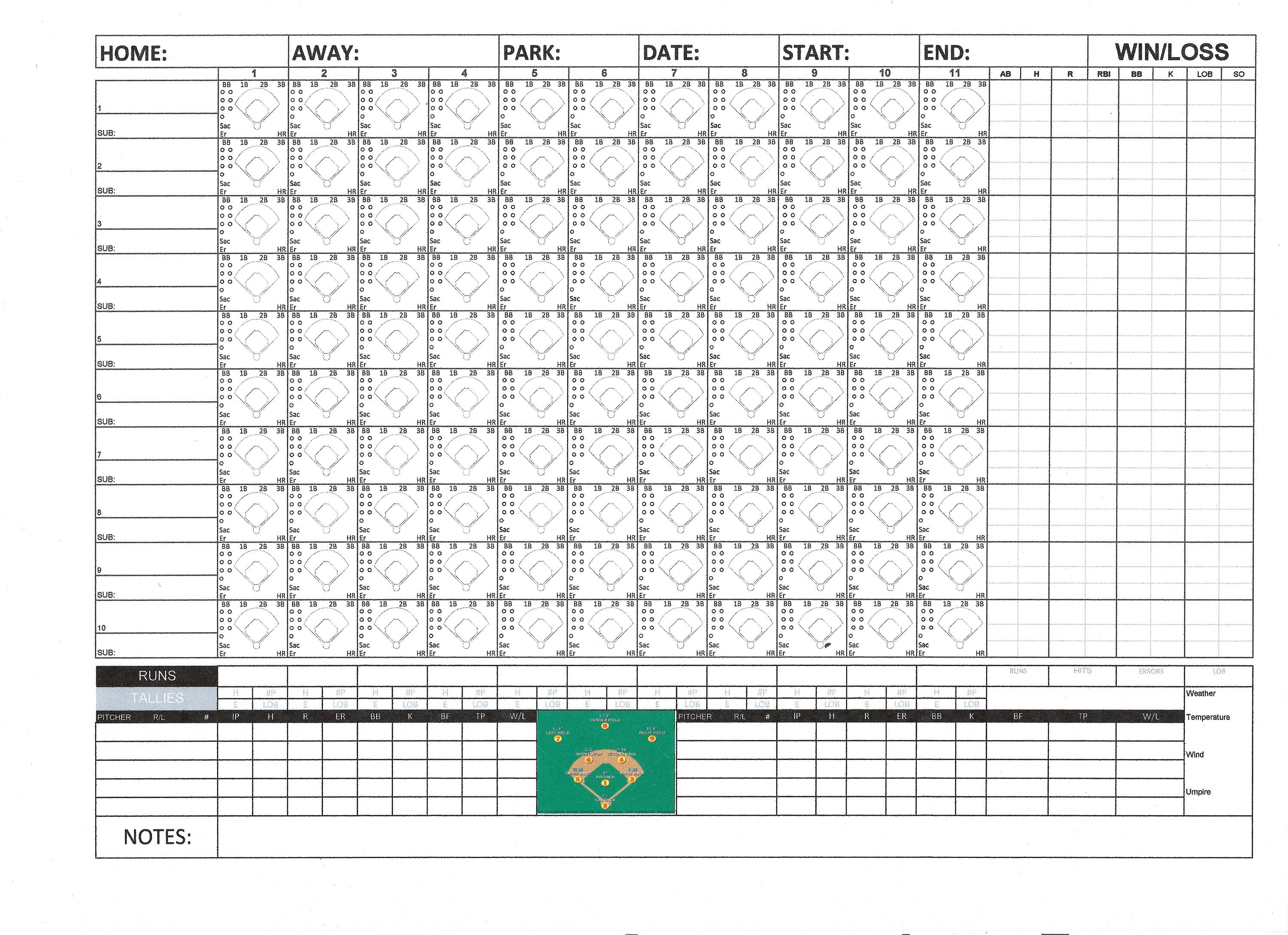 Unlimited Printable editable Baseball Softball Scoresheets Pay Once