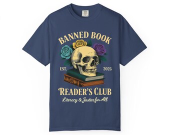 Banned Book Reader's Club T-Shirt, Literary Gift, Book Lover Apparel, Skull Graphic Tee, Unisex Vintage Style T-Shirt
