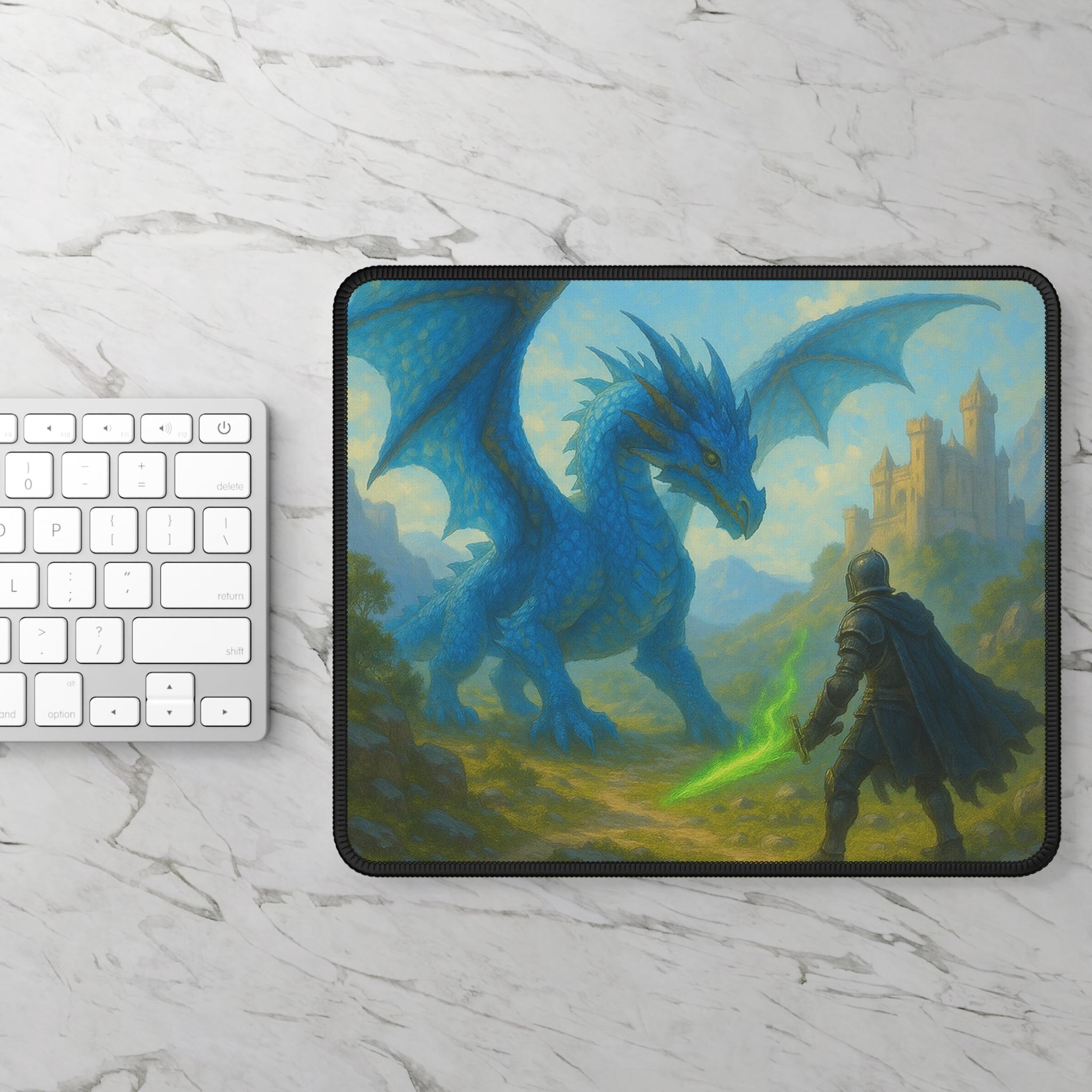 ブルードラゴンと騎士の戦い - ファンタジーゲーミングマウスパッド