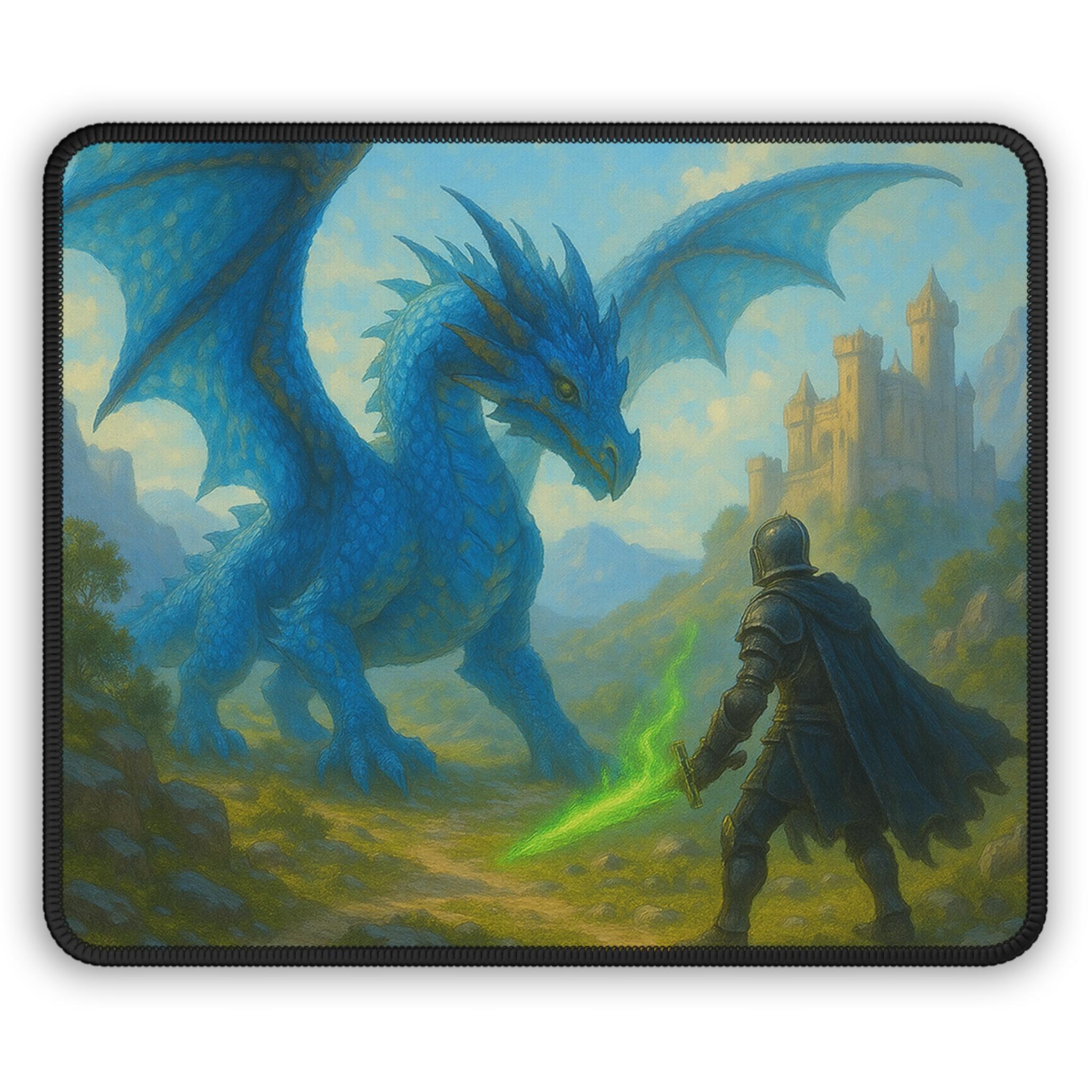 ブルードラゴンと騎士の戦い - ファンタジーゲーミングマウスパッド