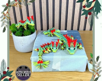 3D Printed - Baby Mistletoe Dragon - Articulated Fidget - Christmas Gift