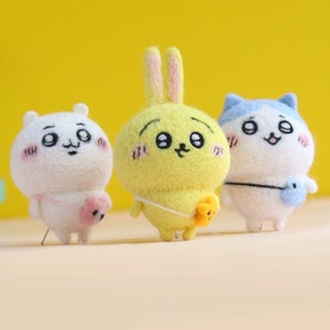 Own Design Cute Japan cartoon ChiiKawa Outing Keychain | ChiiKawa Hachiware Usagi- Wool Felting DIY Kit (Wool Felt)